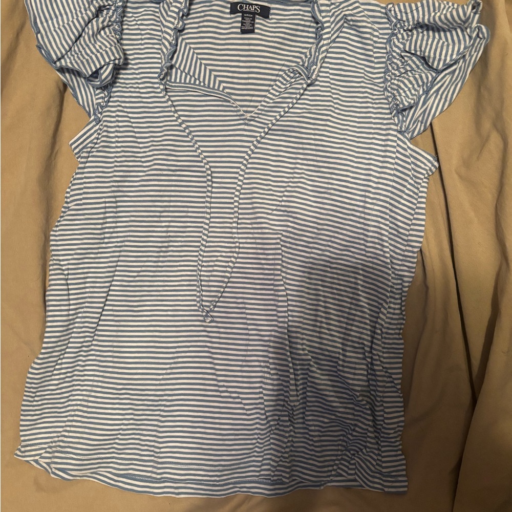 Chaps White and Blue Striped Blouse